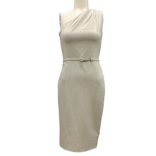 Ralph Lauren Collection Grey Belted One Shoulder Wool Dress