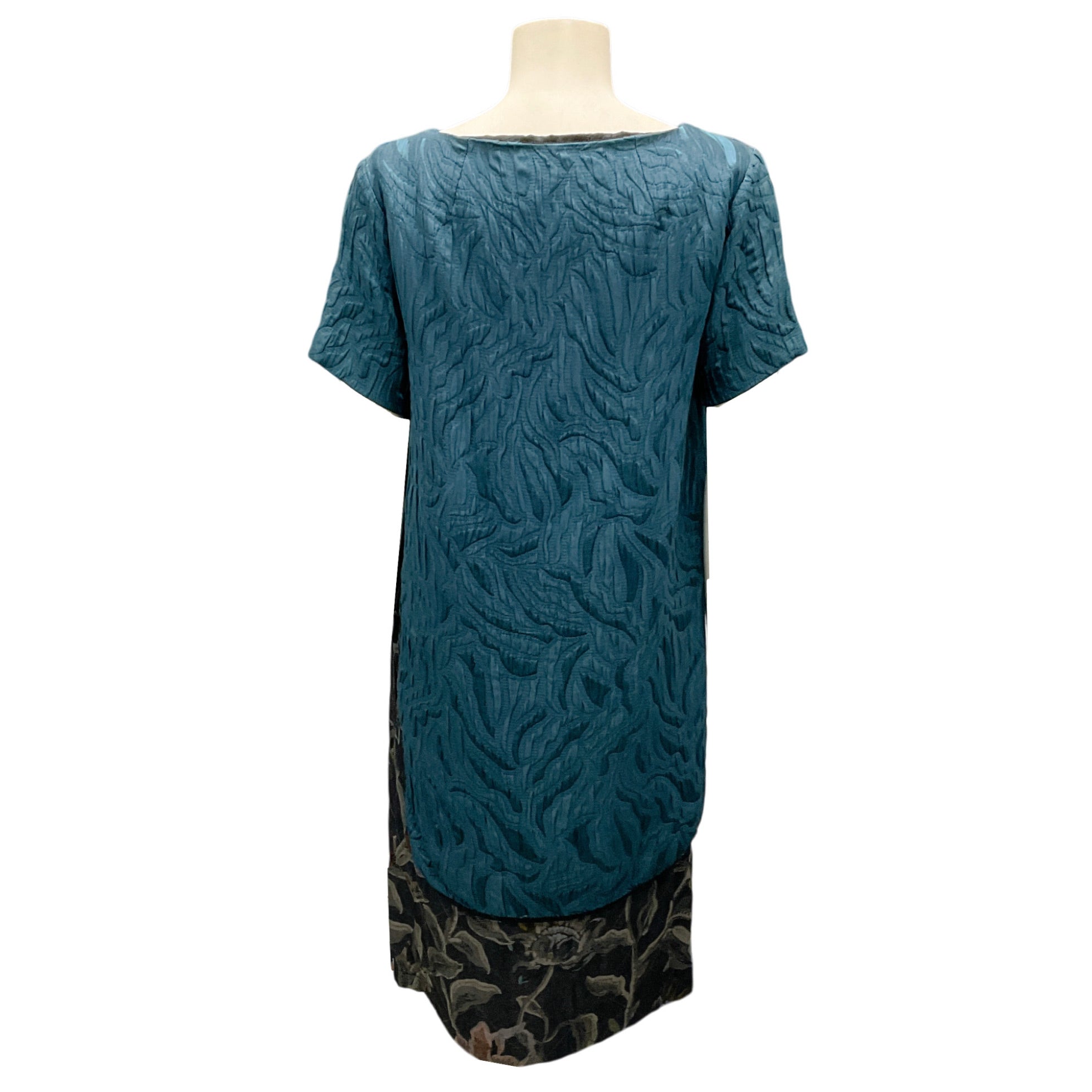 Dries Van Noten Teal Multi Short Sleeved Jacquard Dress