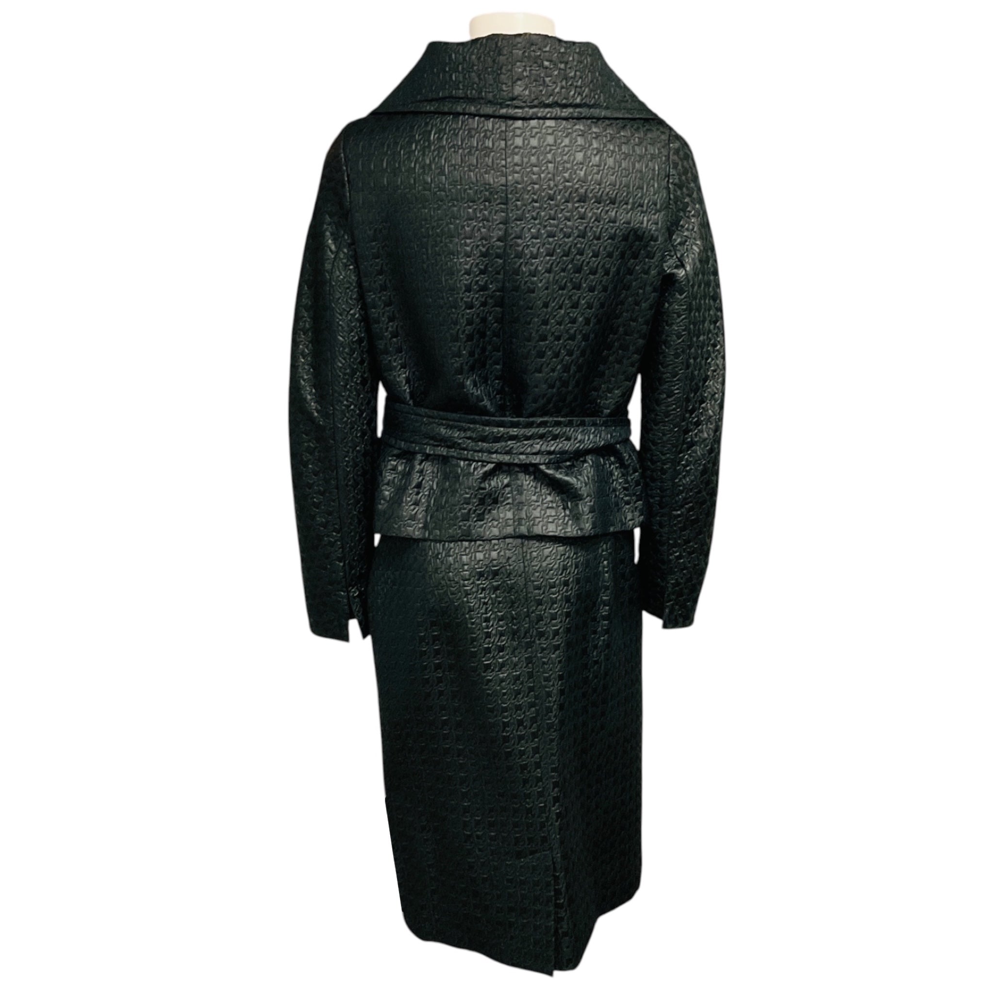Max Mara Black Textured Houndstooth Jacquard Jacket and Skirt Suit Set