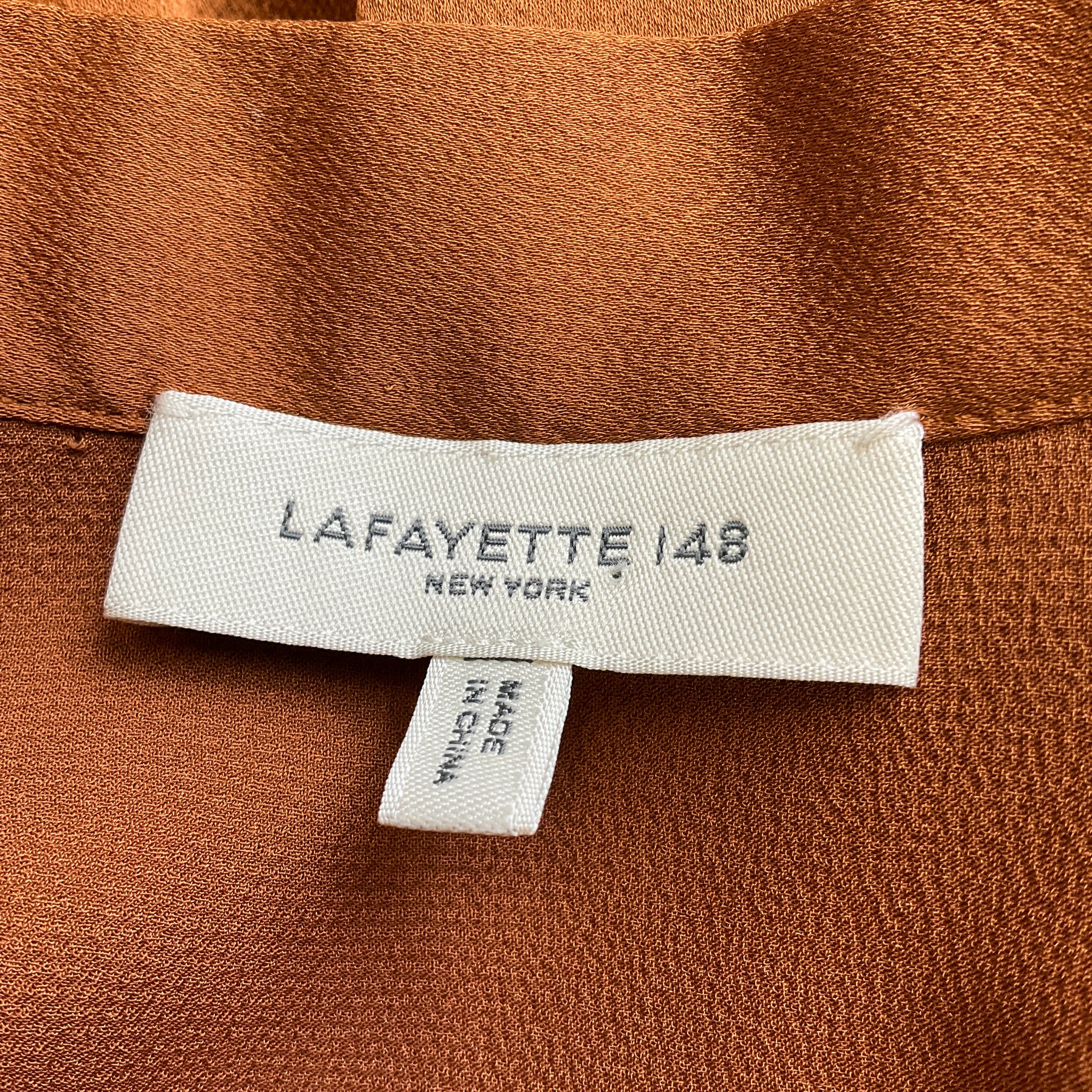 Lafayette 148 New York Copper Pleated Long Sleeved Midi Dress