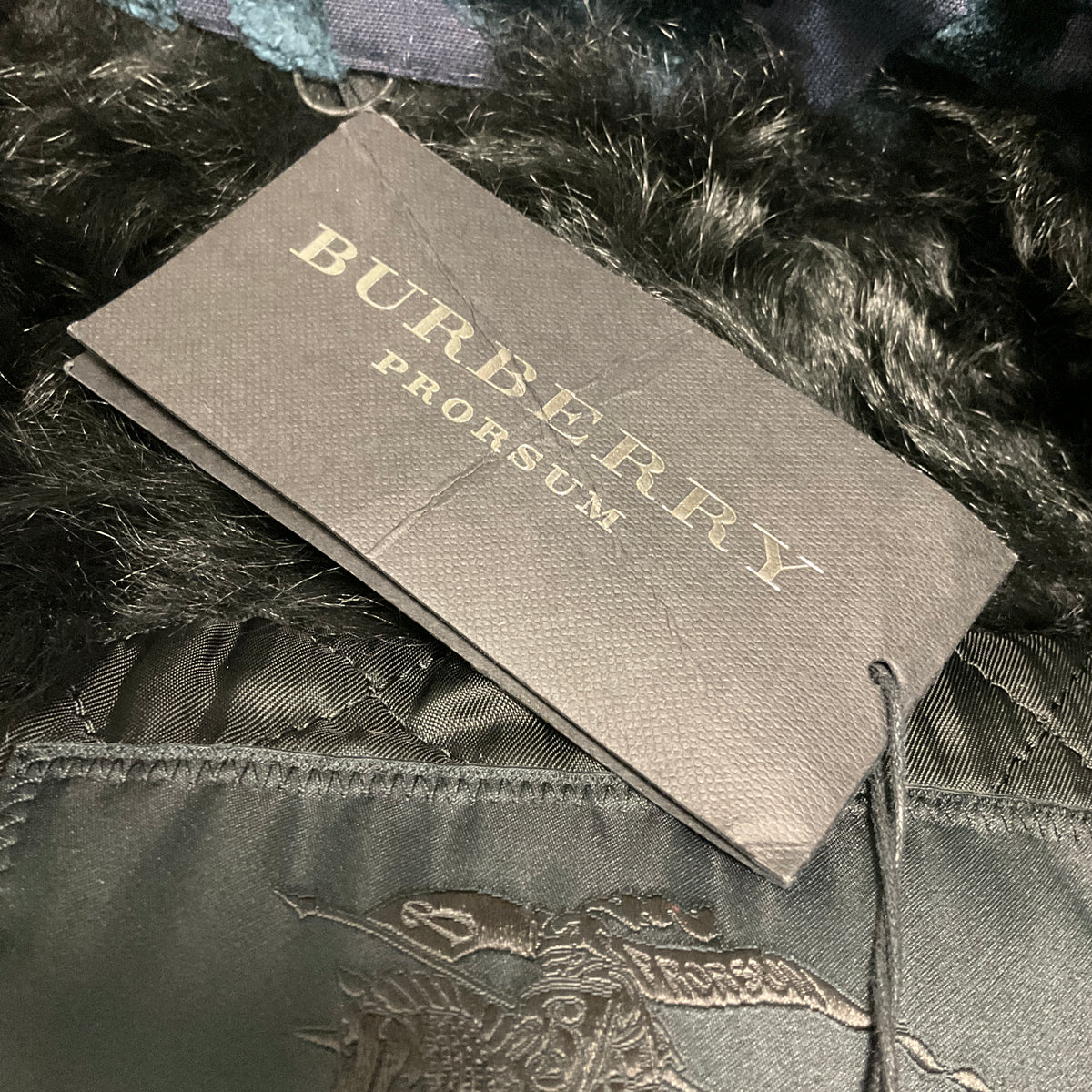 Burberry Prorsum Blue / Black Fur Trimmed Velvet Jacquard Jacket