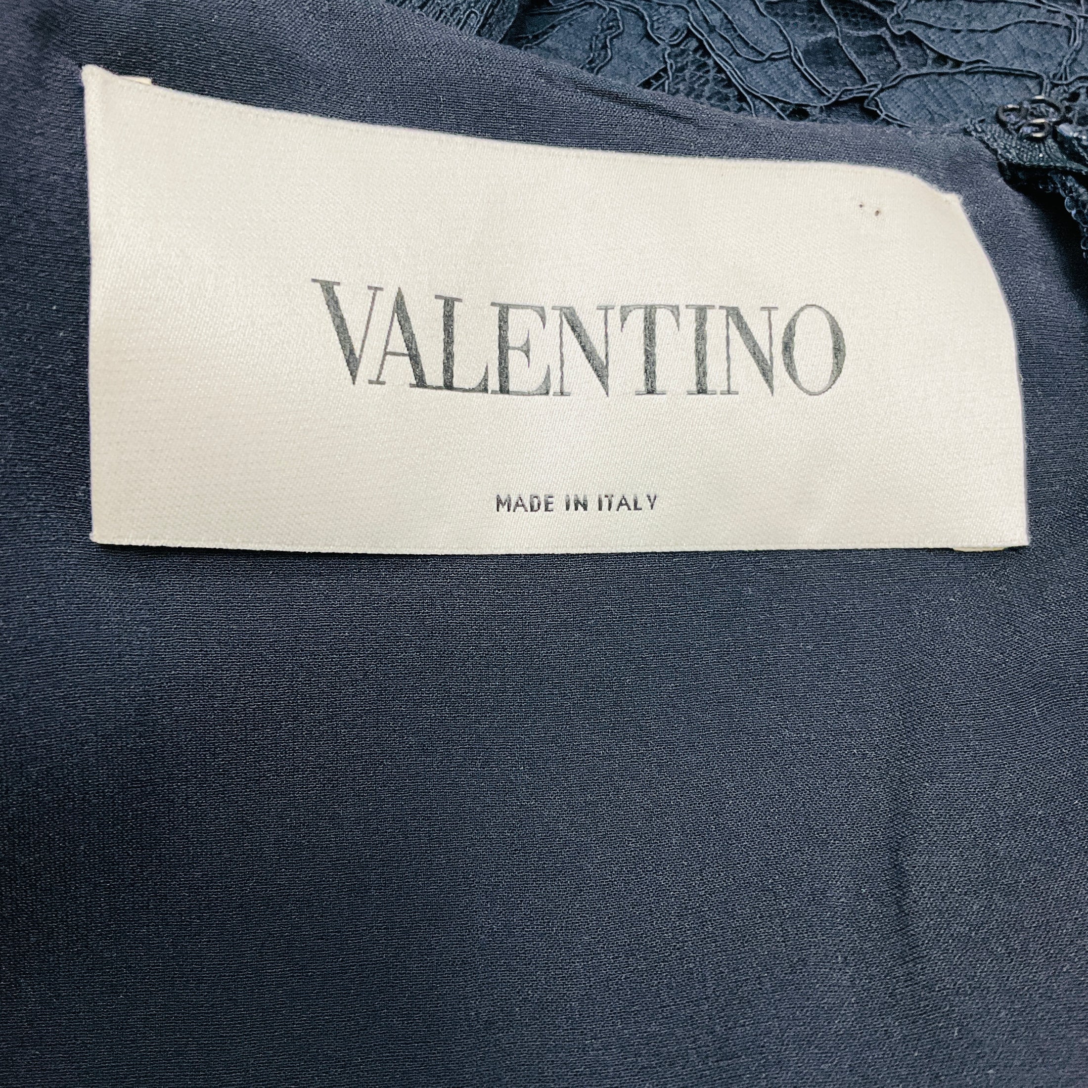 Valentino Navy Three Quarter Sleeved Lace Dress