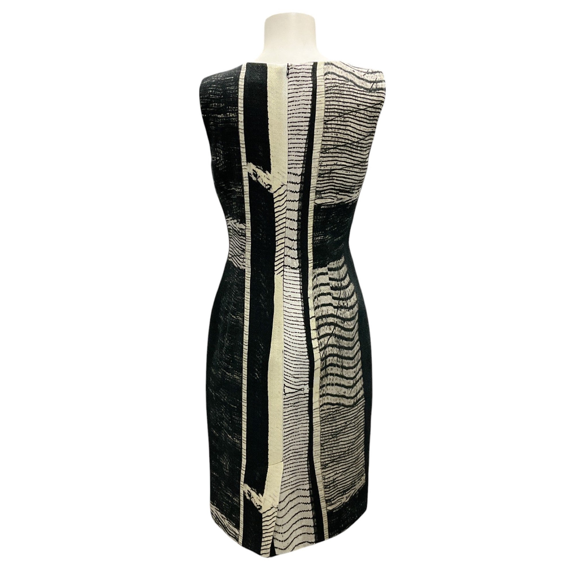 Max Mara Ivory / Black Printed Sleeveless Cotton and Linen Dress