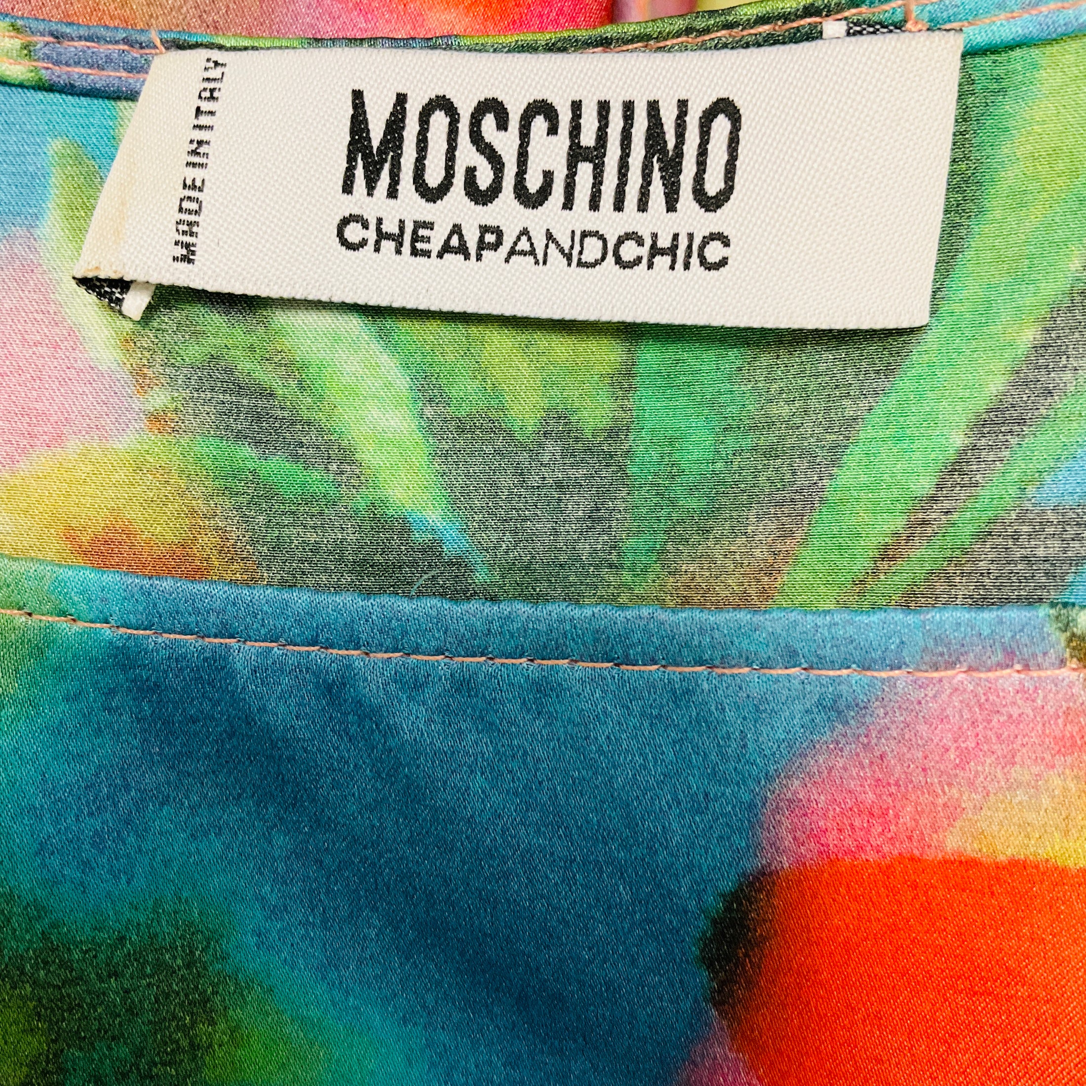Moschino Cheap and Chic Pink / Blue Multi Watercolor Floral Print Silk Dress
