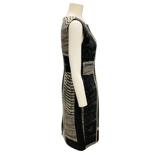 Max Mara Ivory / Black Printed Sleeveless Cotton and Linen Dress