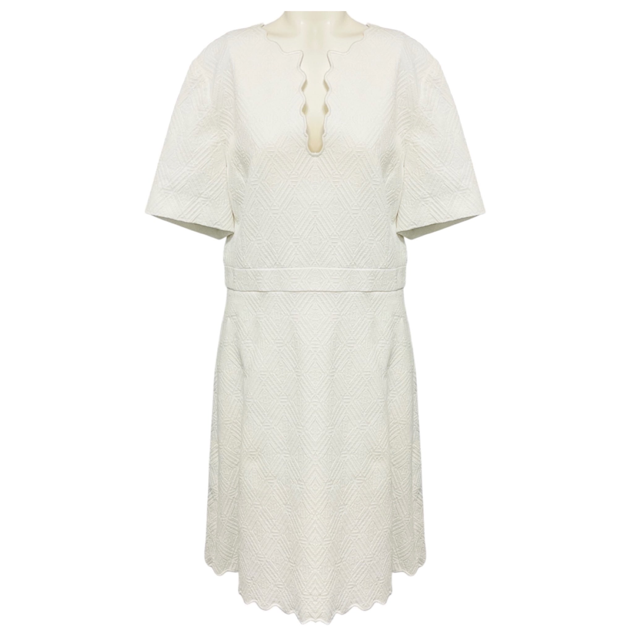 Tory Burch White Bailey Scalloped Jacquard Dress