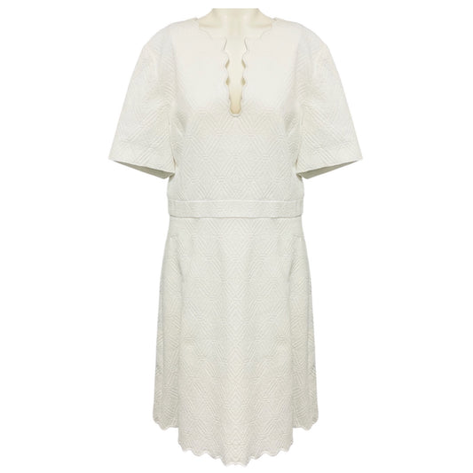 Tory Burch White Bailey Scalloped Jacquard Dress