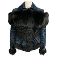 Load image into Gallery viewer, Burberry Prorsum Blue / Black Fur Trimmed Velvet Jacquard Jacket

