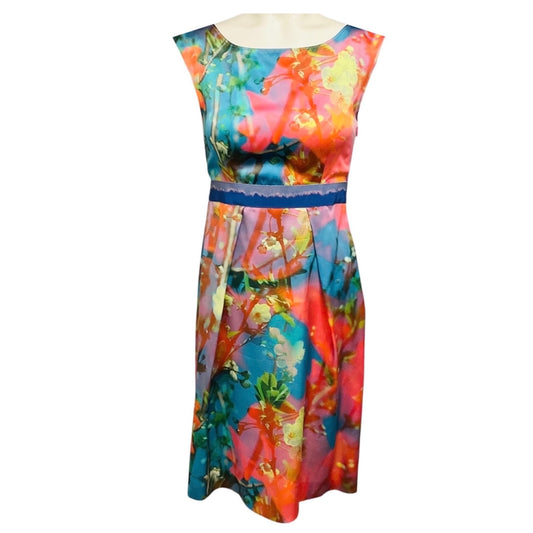 Moschino Cheap and Chic Pink / Blue Multi Watercolor Floral Print Silk Dress