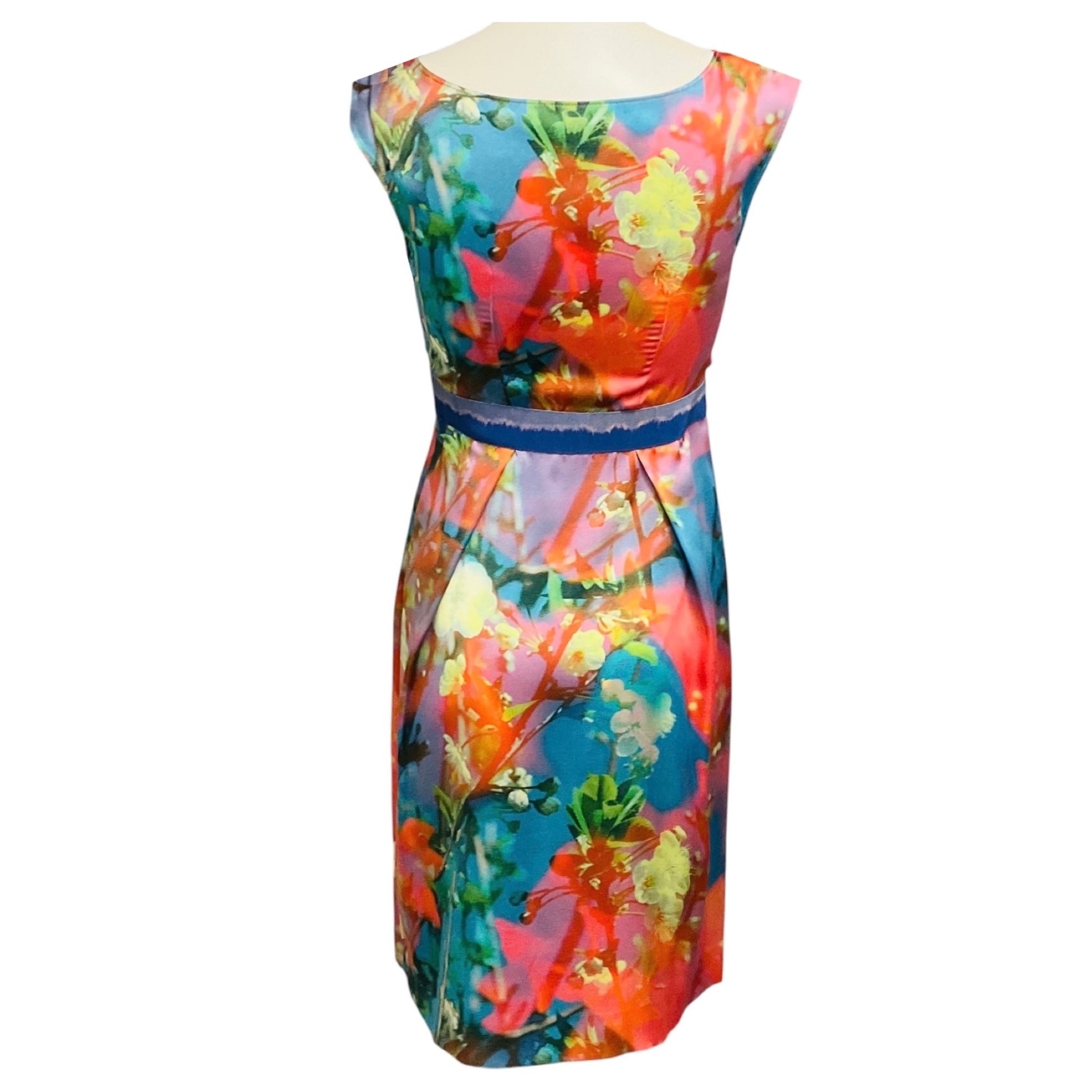 Moschino Cheap and Chic Pink / Blue Multi Watercolor Floral Print Silk Dress