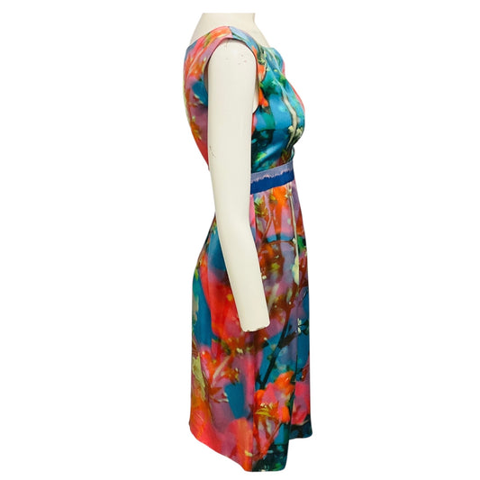 Moschino Cheap and Chic Pink / Blue Multi Watercolor Floral Print Silk Dress