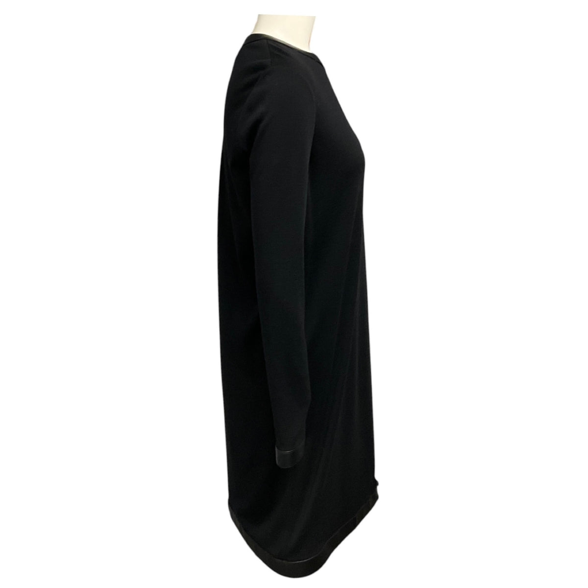 Tom Ford Black Lamb Leather Trimmed Long Sleeved Wool Stretch Midi Dress