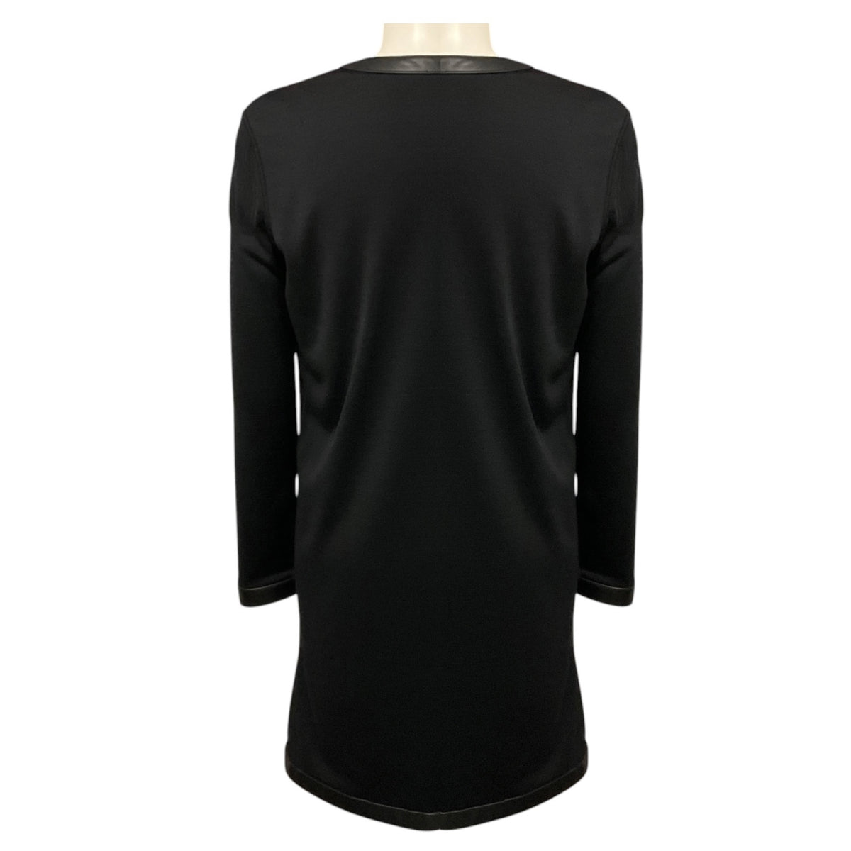 Tom Ford Black Lamb Leather Trimmed Long Sleeved Wool Stretch Midi Dress