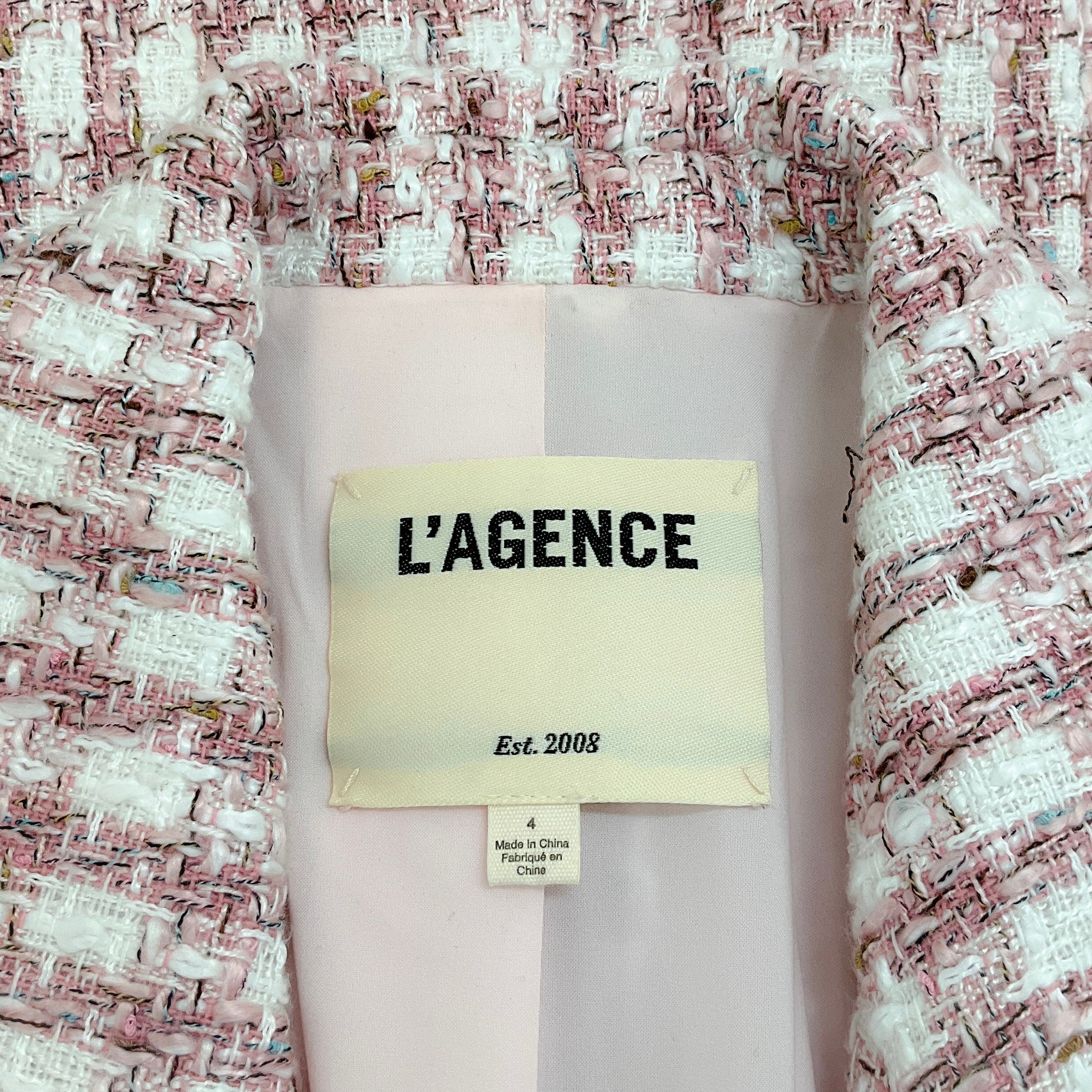 L'Agence Pink / White Kenzie Tweed Blazer