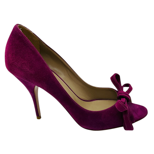 Valentino Purple Bow Detail Open Toe Suede Pumps