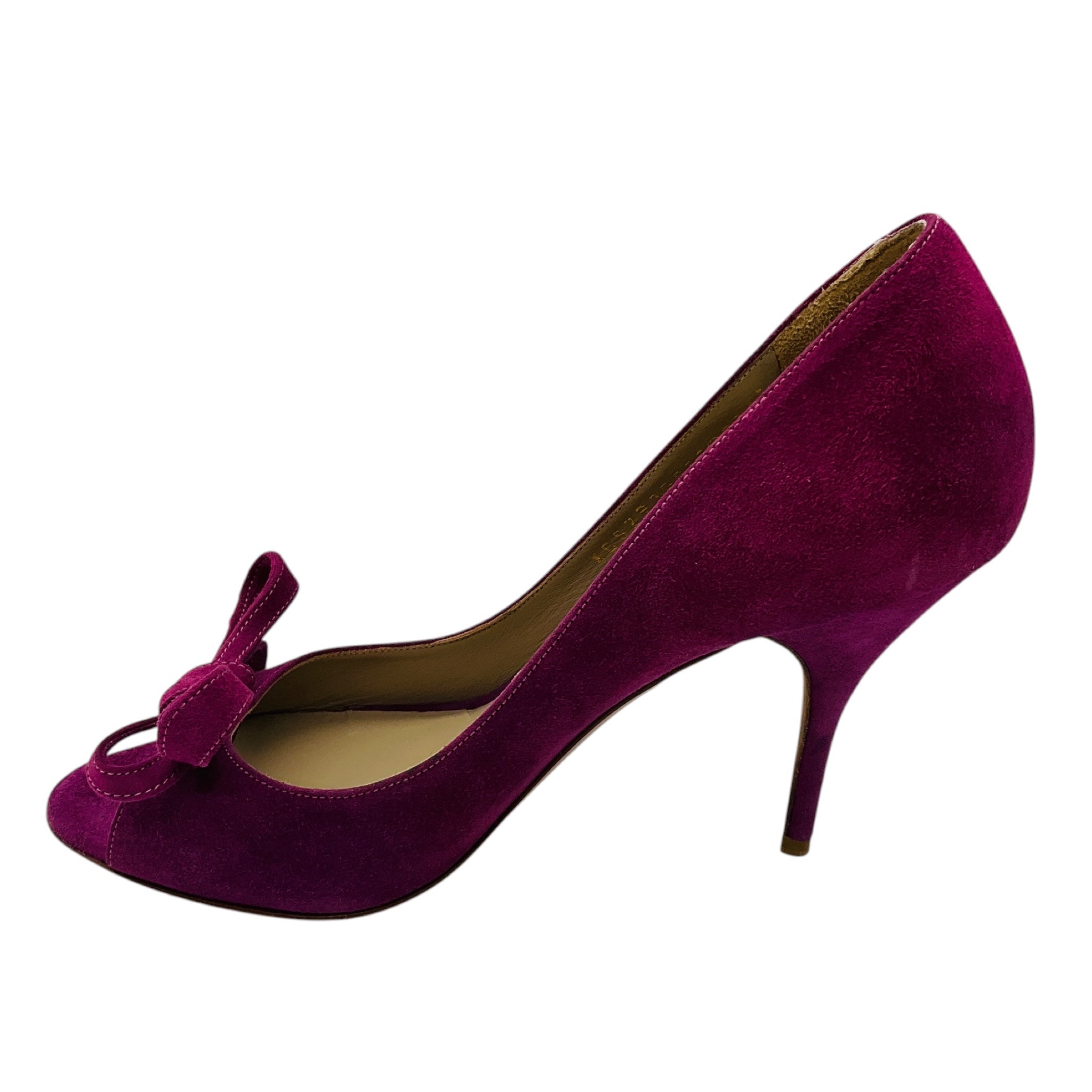 Valentino Purple Bow Detail Open Toe Suede Pumps