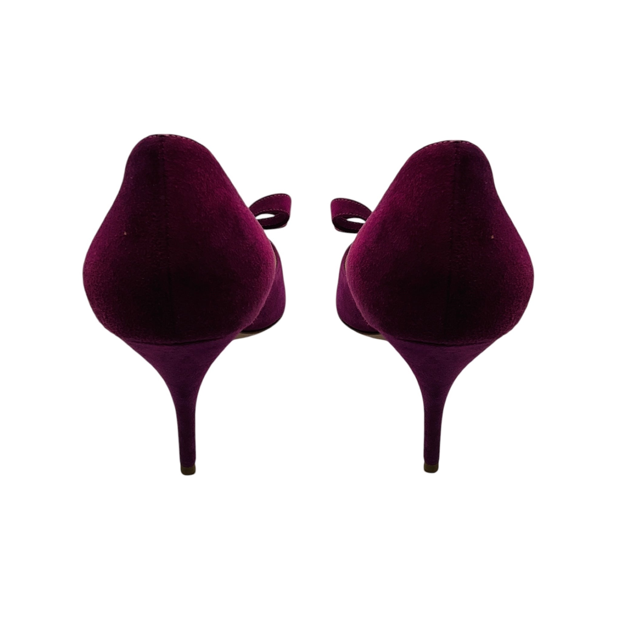 Valentino Purple Bow Detail Open Toe Suede Pumps