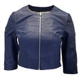 Load image into Gallery viewer, Susan Bender Blue Cropped Collarless Full Zip Leather Jacket
