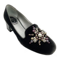 Load image into Gallery viewer, Rene Caovilla Grey Pearl and Crystal Embellished Velvet Loafers
