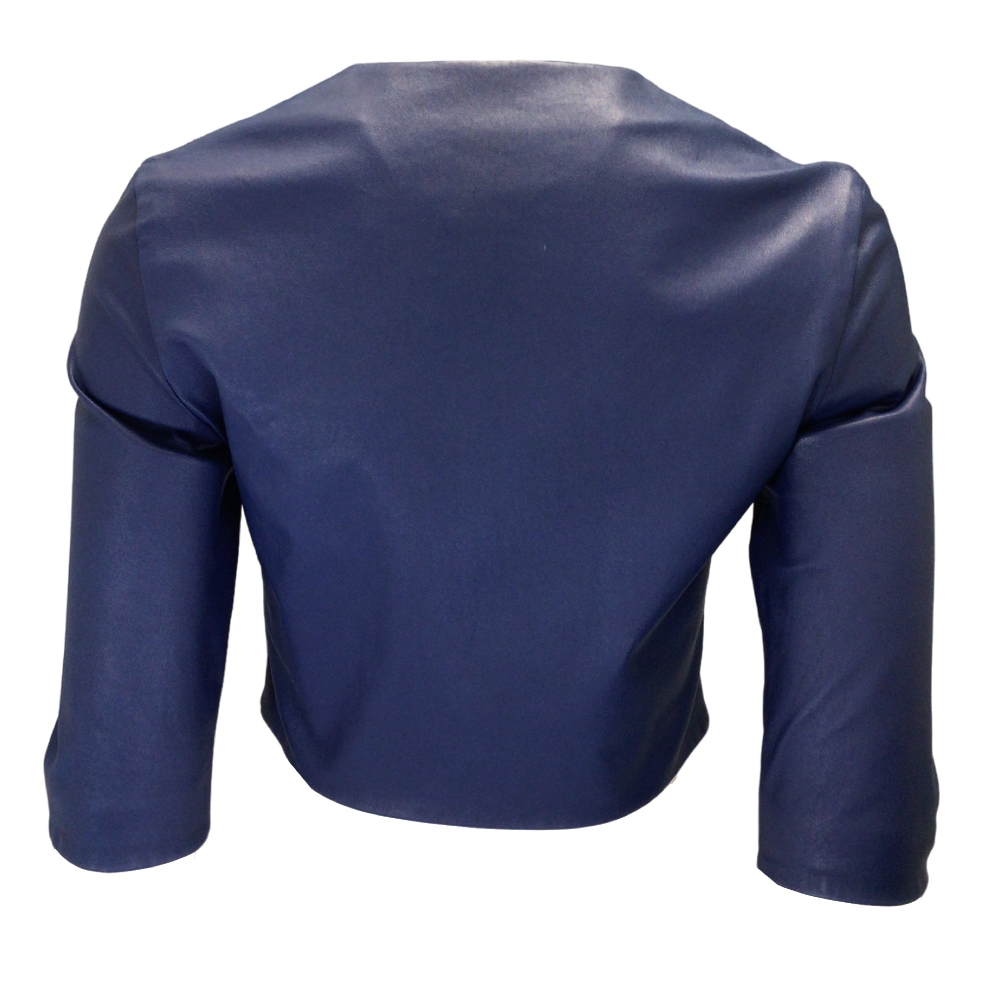 Susan Bender Blue Cropped Collarless Full Zip Leather Jacket