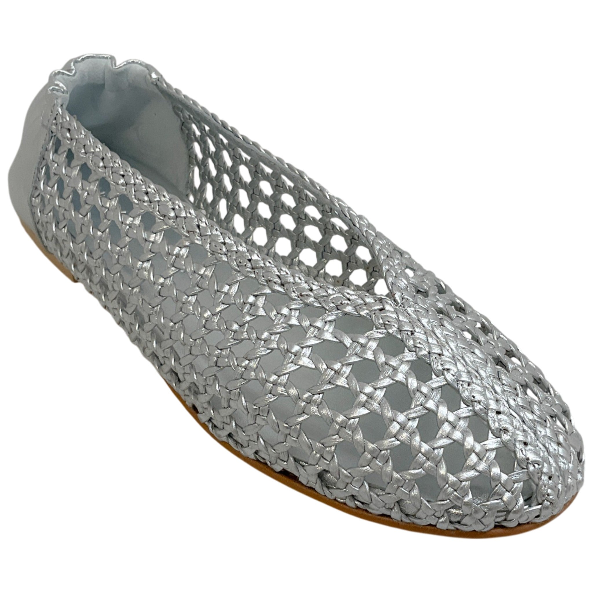 Freda Salvador Silver Leather Riley Woven Round Toe Flats
