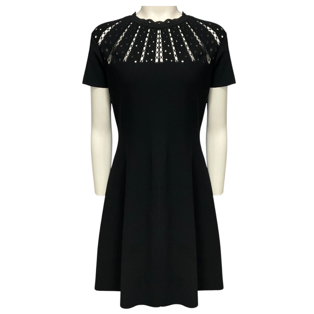 Valentino Black Cut Out Neck Short Sleeved Flared Knit Dress