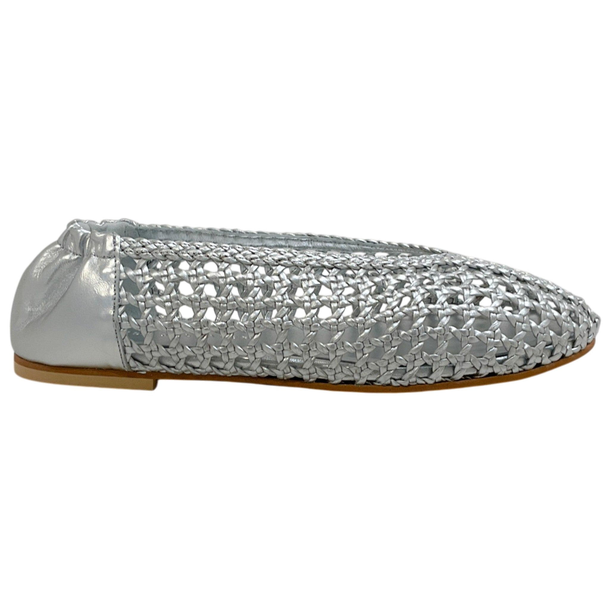 Freda Salvador Silver Leather Riley Woven Round Toe Flats