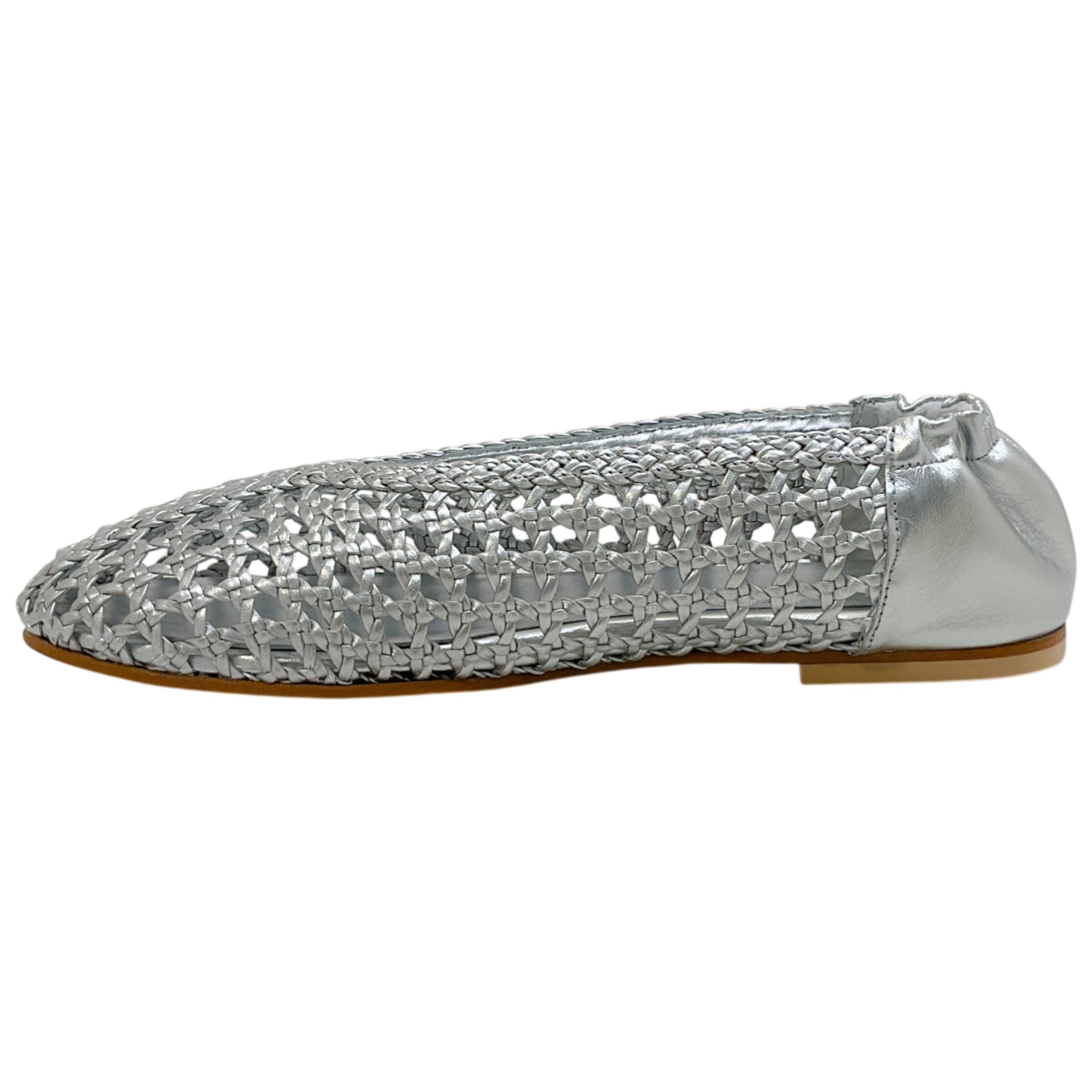Freda Salvador Silver Leather Riley Woven Round Toe Flats