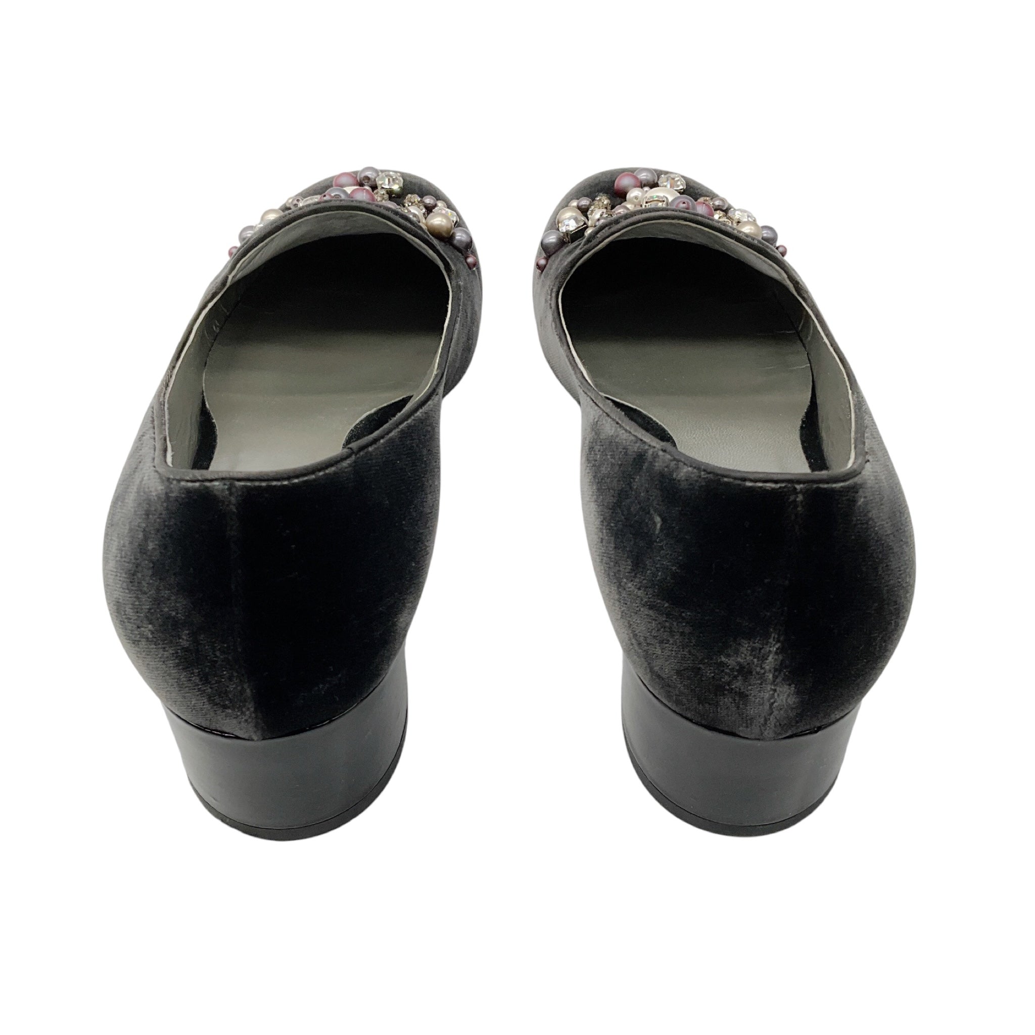 Rene Caovilla Grey Pearl and Crystal Embellished Velvet Loafers