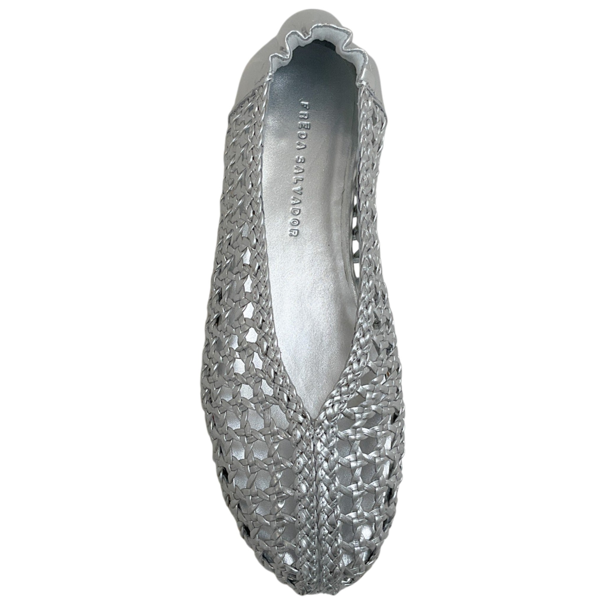Freda Salvador Silver Leather Riley Woven Round Toe Flats