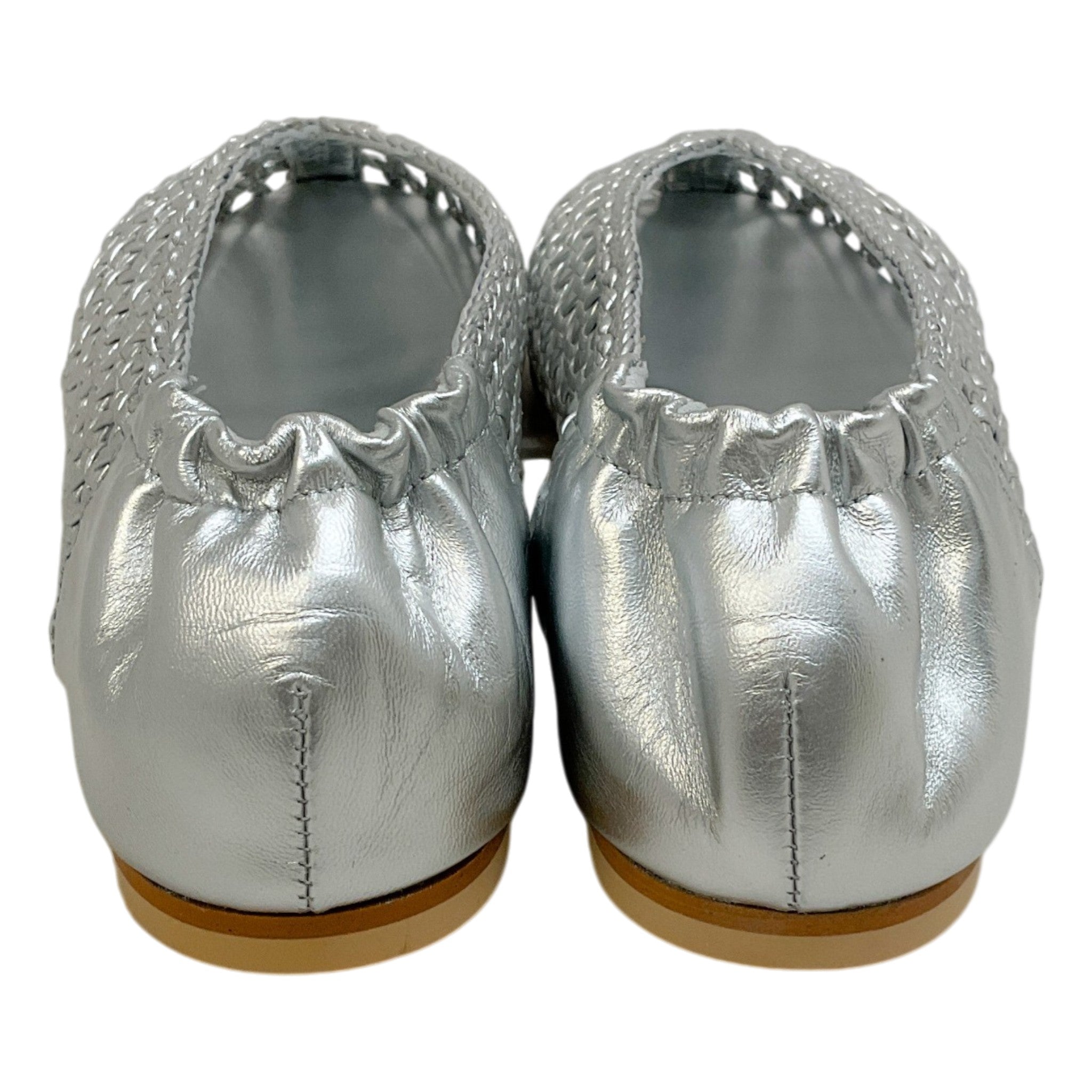 Freda Salvador Silver Leather Riley Woven Round Toe Flats