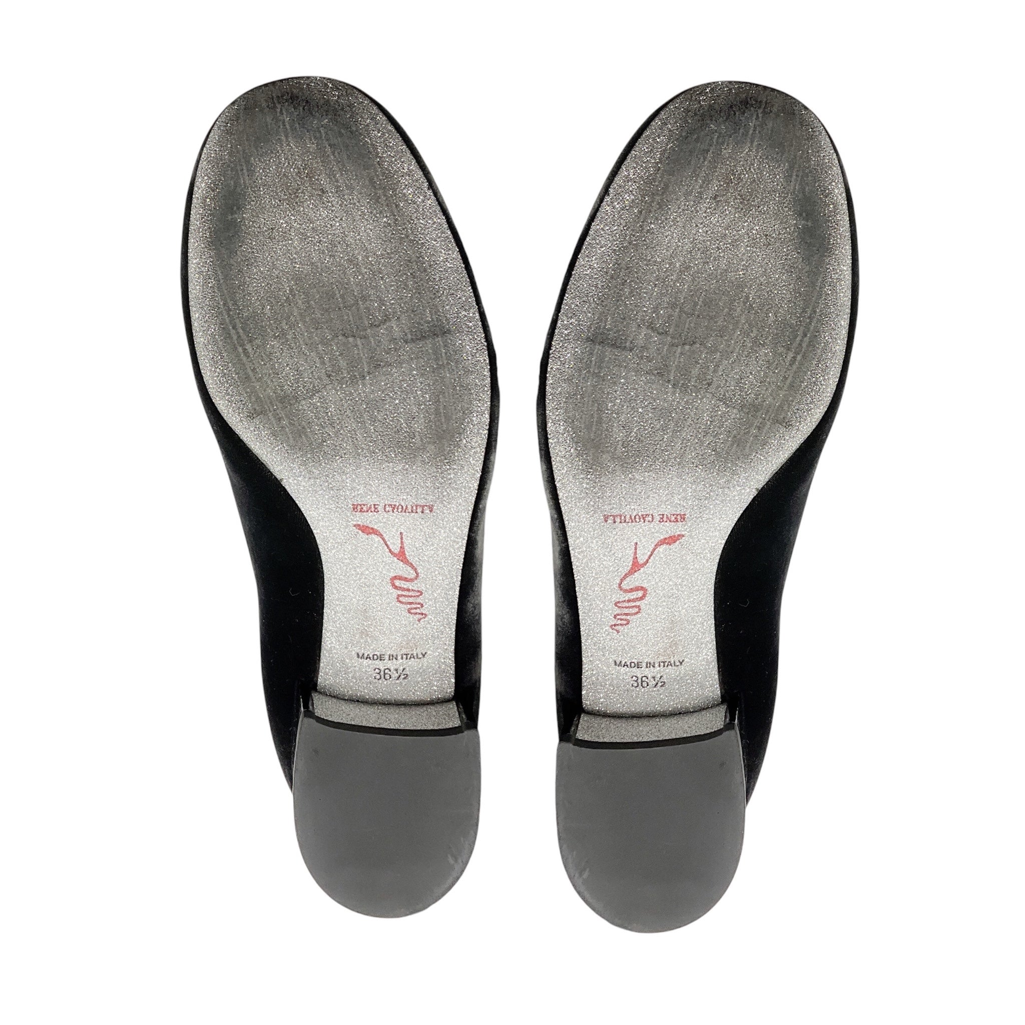 Rene Caovilla Grey Pearl and Crystal Embellished Velvet Loafers