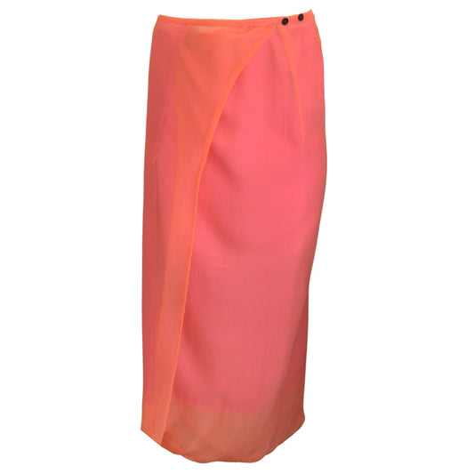 Dries van Noten Pink and Salmon Two-Tone Silk Wrap Skirt
