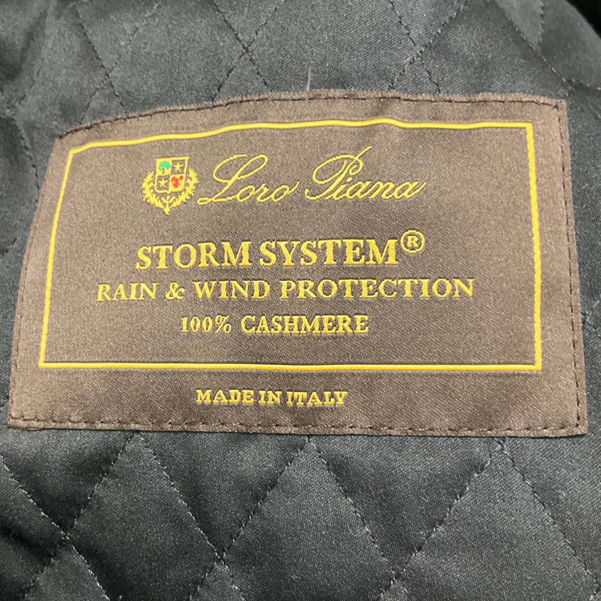 Loro Piana Black Storm System Rain & Wind Protection Cashmere Coat with Fox Fur Collar