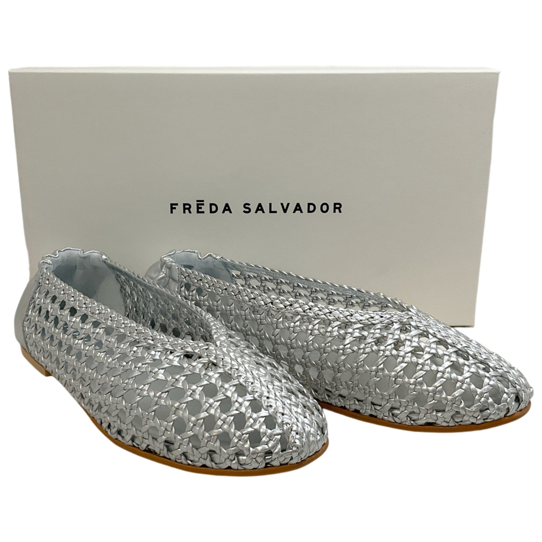 Freda Salvador Silver Leather Riley Woven Round Toe Flats