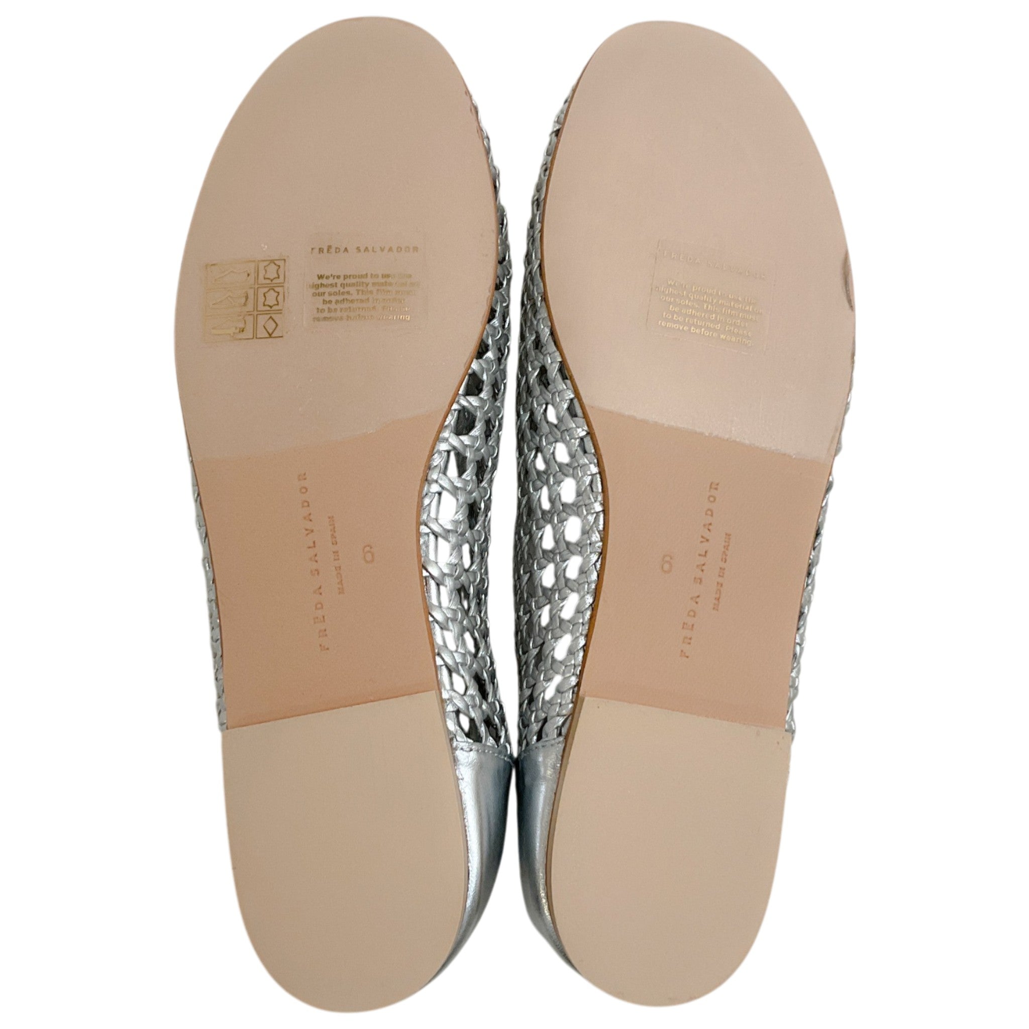 Freda Salvador Silver Leather Riley Woven Round Toe Flats