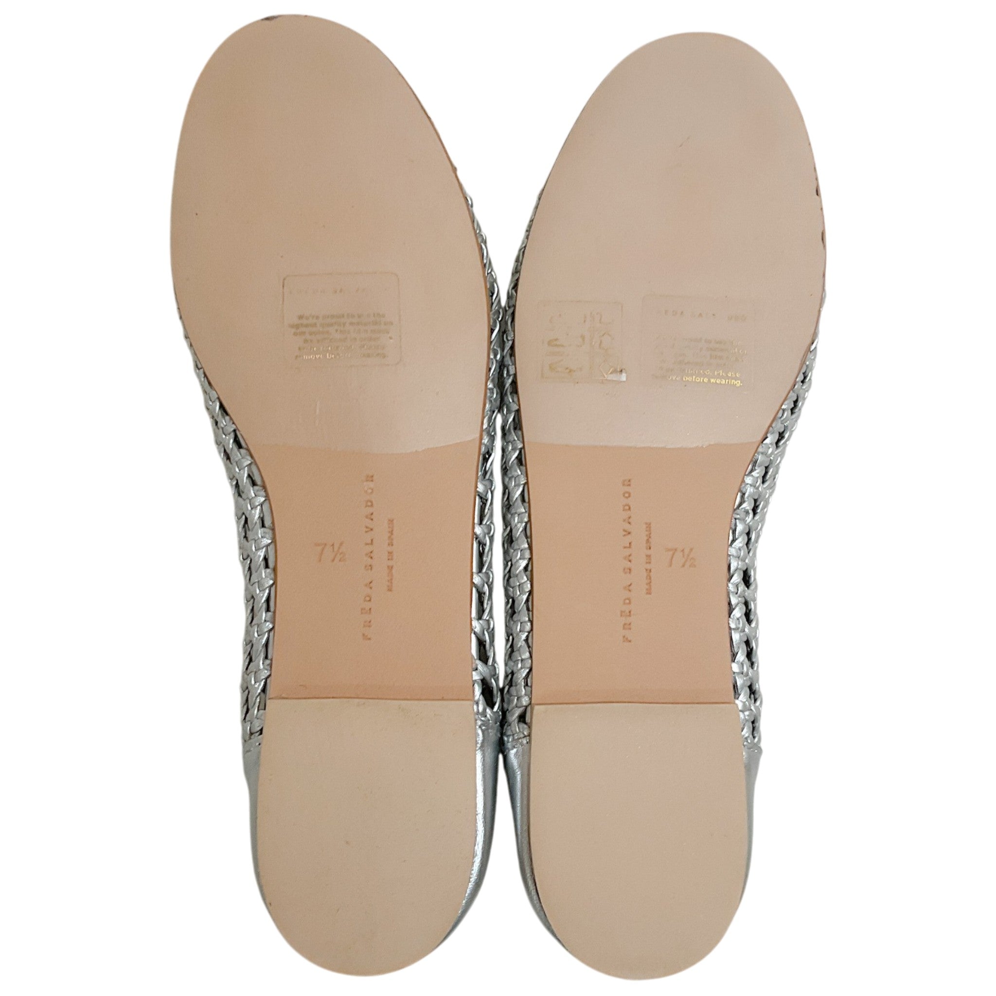 Freda Salvador Silver Leather Riley Woven Round Toe Flats