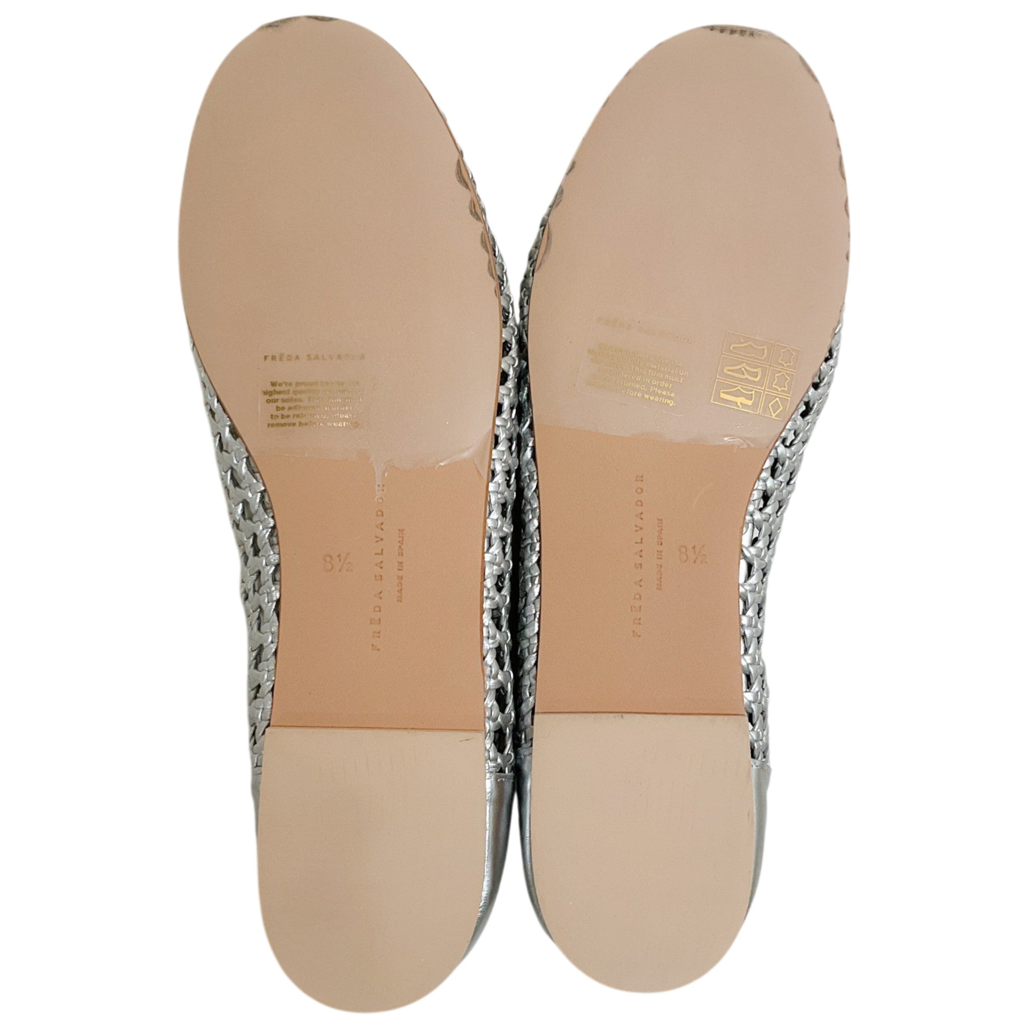 Freda Salvador Silver Leather Riley Woven Round Toe Flats