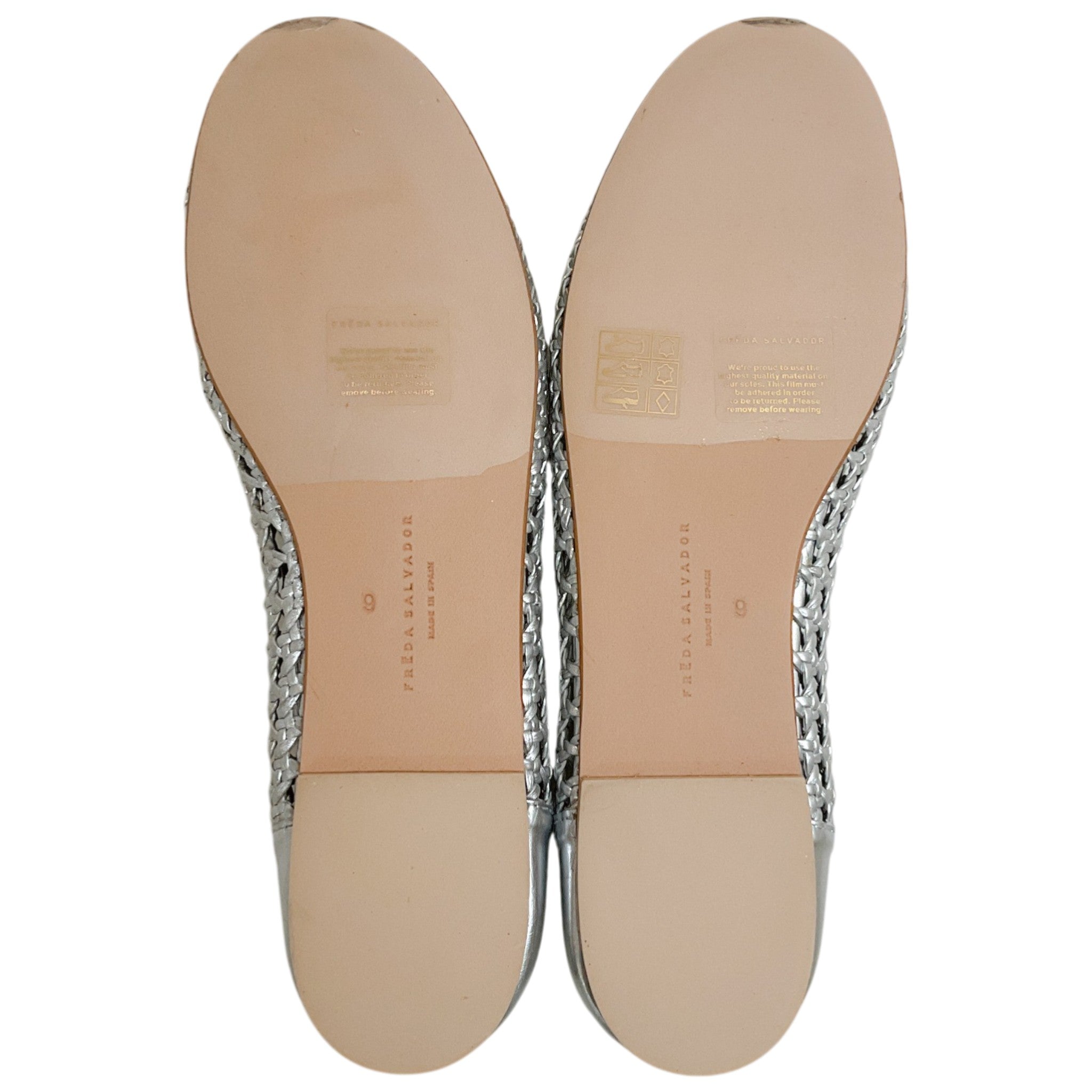 Freda Salvador Silver Leather Riley Woven Round Toe Flats