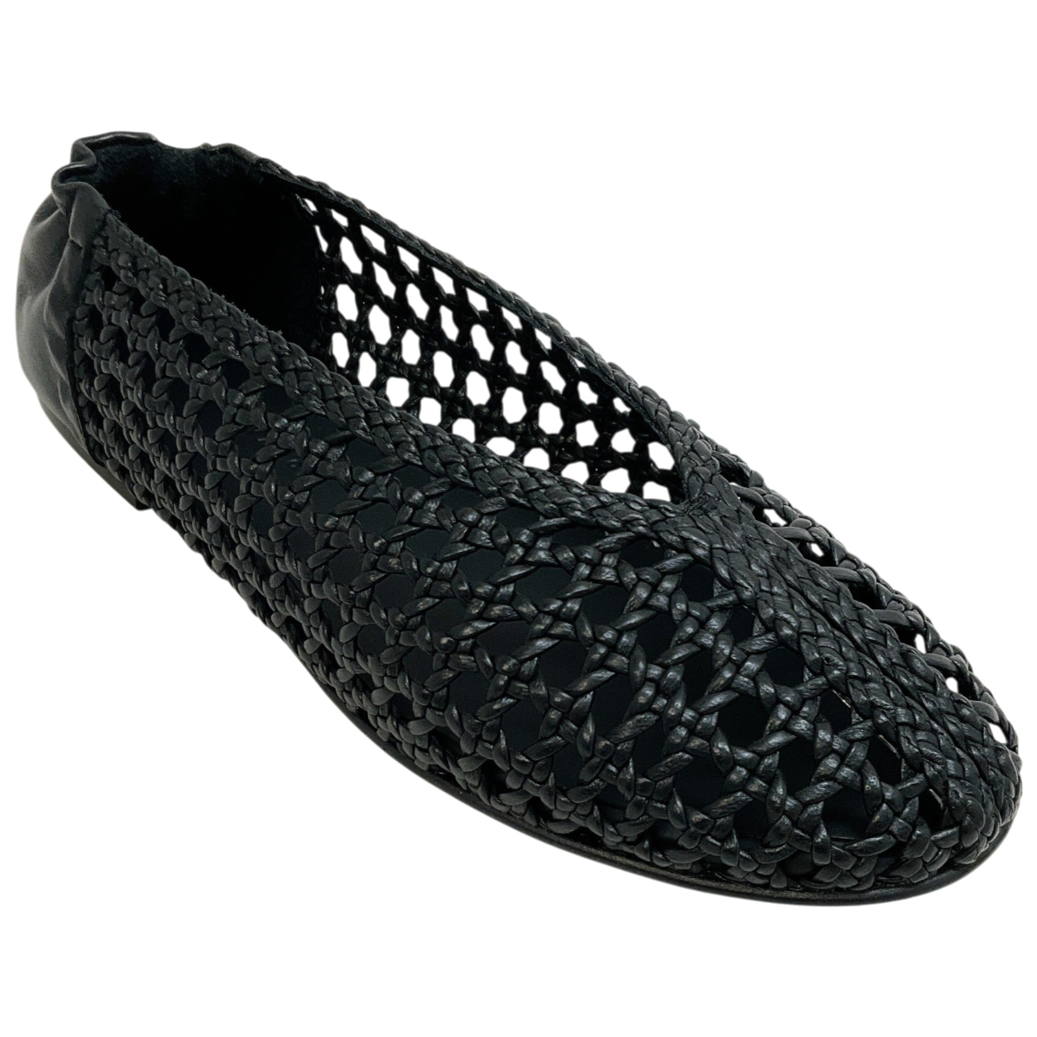 Freda Salvador Black Leather Riley Woven Round Toe Flats