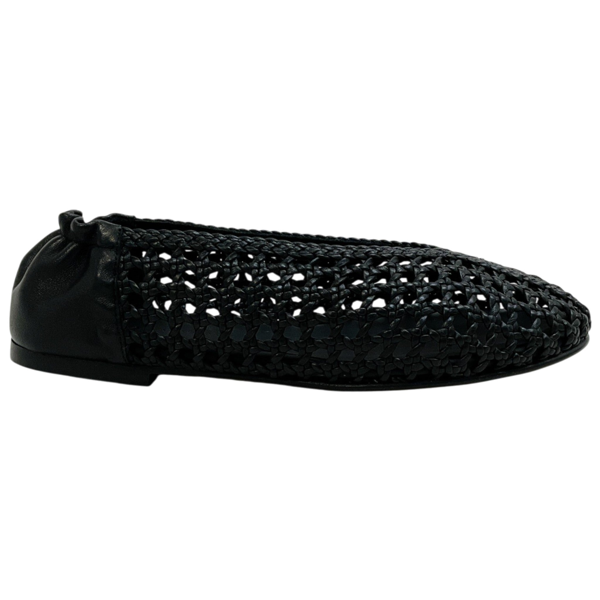 Freda Salvador Black Leather Riley Woven Round Toe Flats