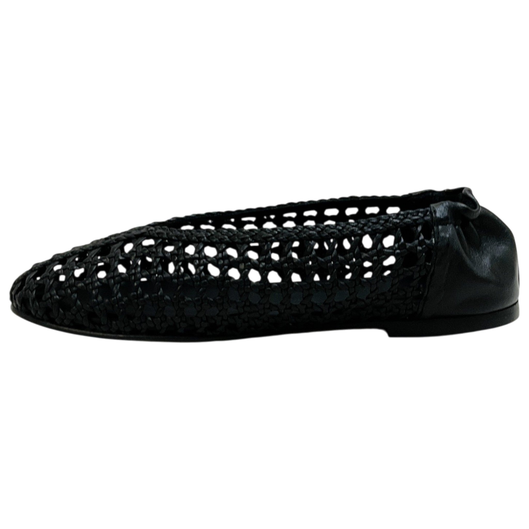Freda Salvador Black Leather Riley Woven Round Toe Flats