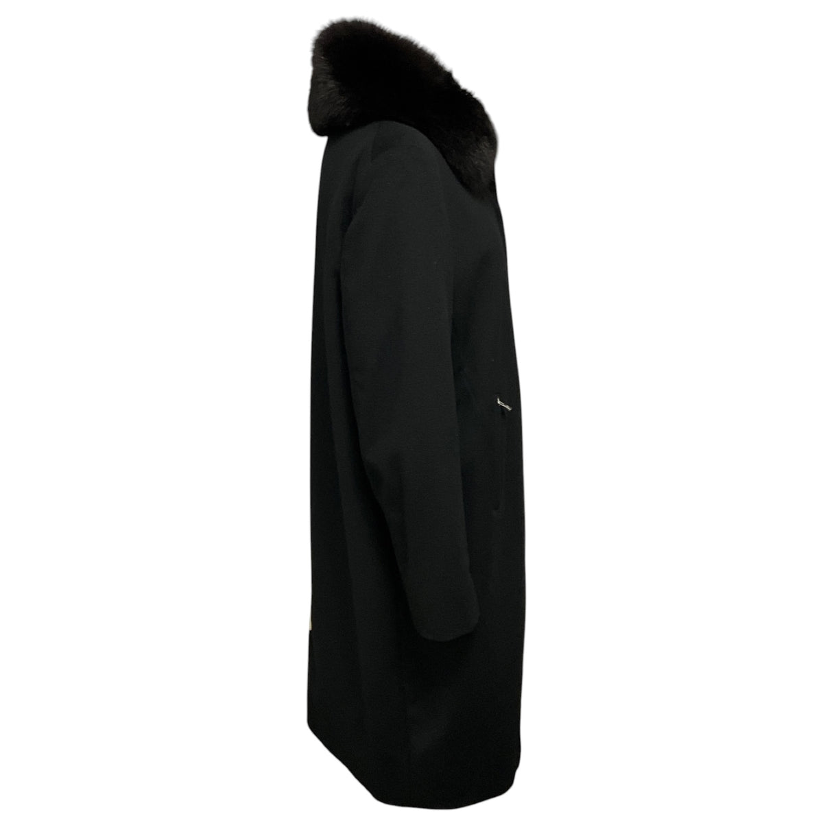 Loro Piana Black Storm System Rain & Wind Protection Cashmere Coat with Fox Fur Collar