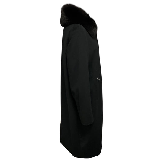 Loro Piana Black Storm System Rain & Wind Protection Cashmere Coat with Fox Fur Collar