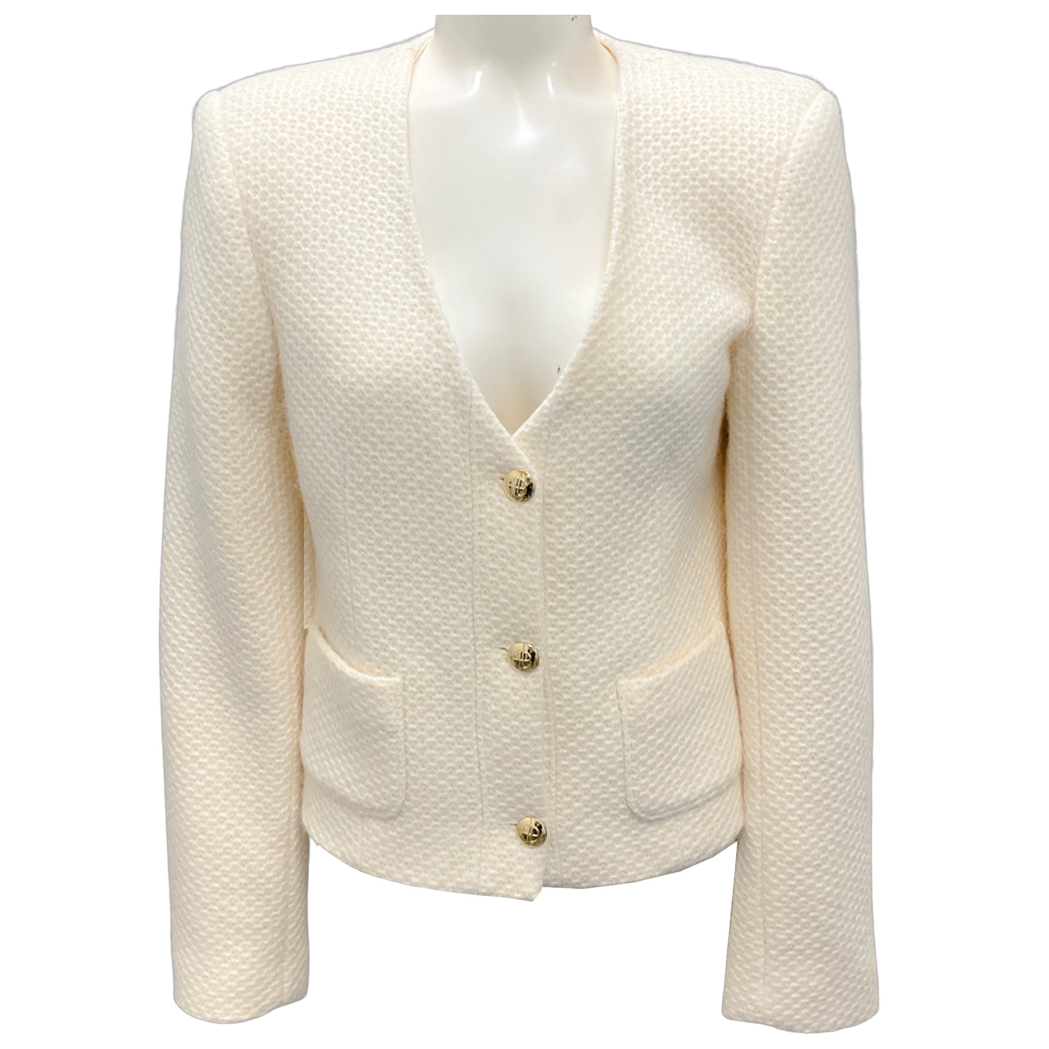 Anine Bing Ivory Annita Button Front Tweed Jacket
