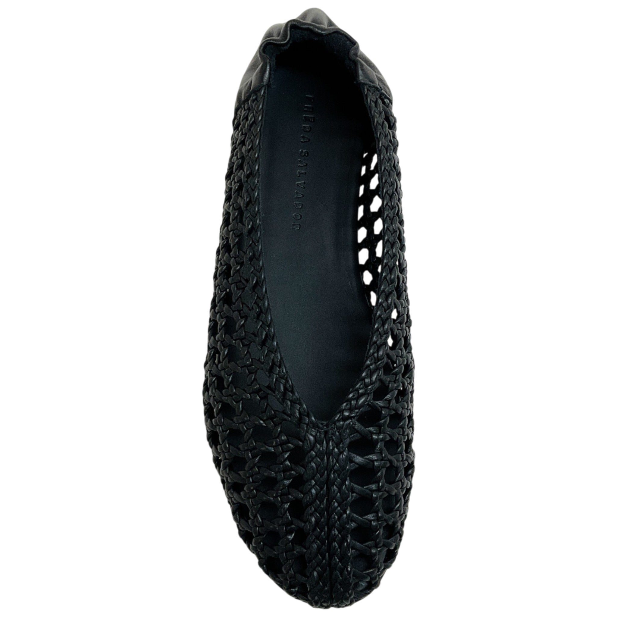 Freda Salvador Black Leather Riley Woven Round Toe Flats