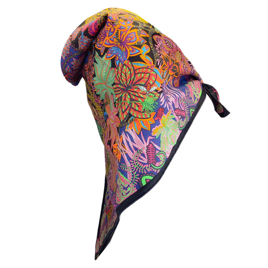 Hermes Black / Blue / Fuchsia Maitre de la Foret Square Silk Twill Scarf