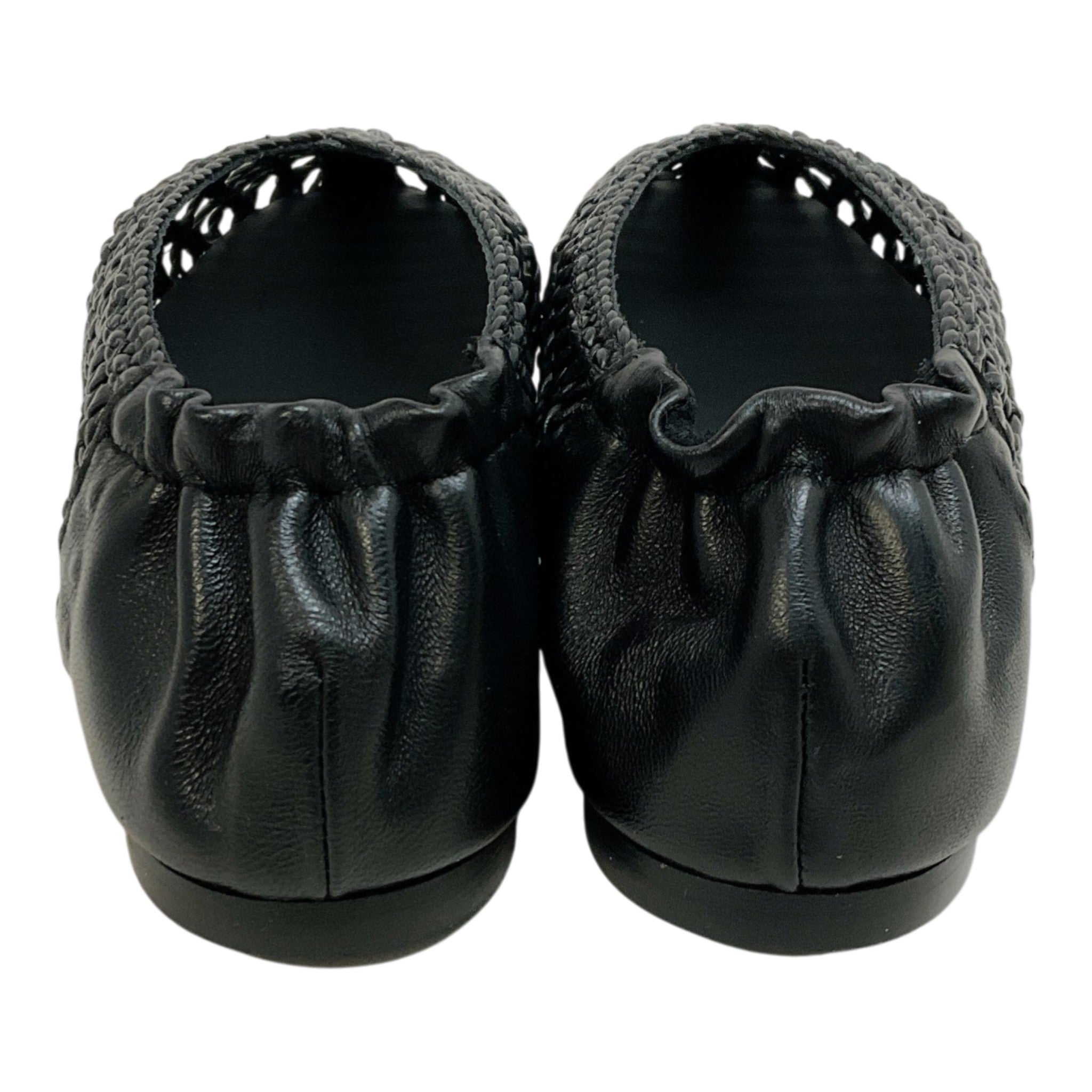 Freda Salvador Black Leather Riley Woven Round Toe Flats