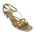 Load image into Gallery viewer, Valentino Gold Metallic Rockstud Leather Ankle Strap Sandals
