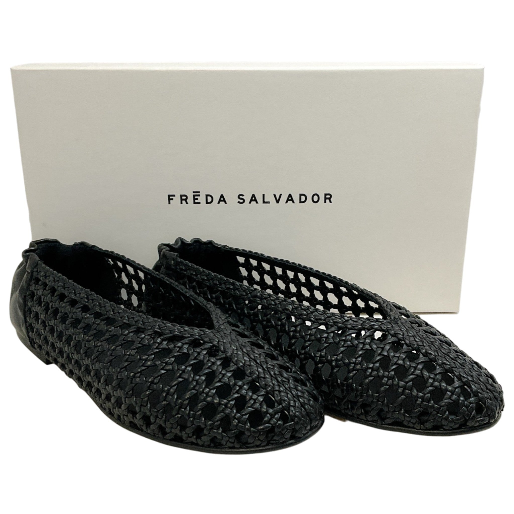 Freda Salvador Black Leather Riley Woven Round Toe Flats